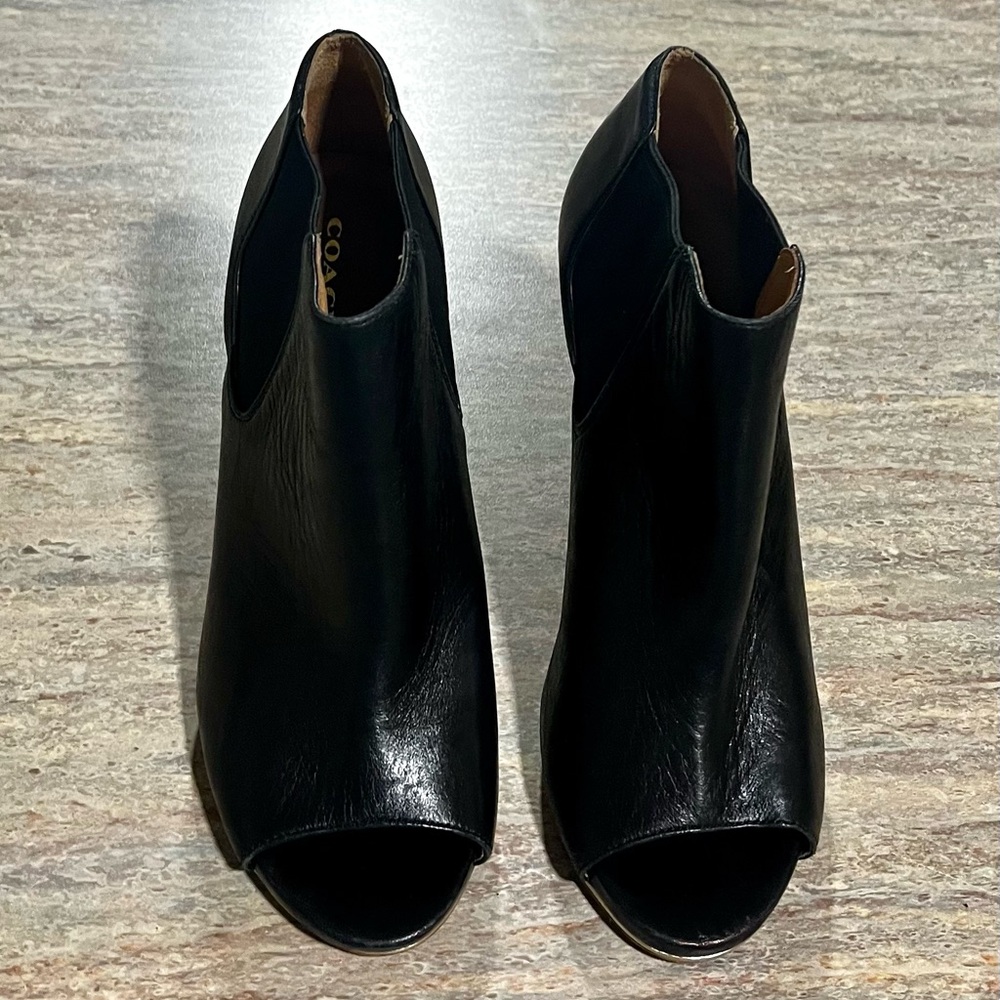 Coach Adrianna black open toes with Croco heels